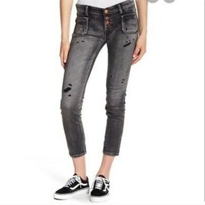One Teaspoon Super Dupers low waisted slim leg cropped jeans Black Hart Grey 28